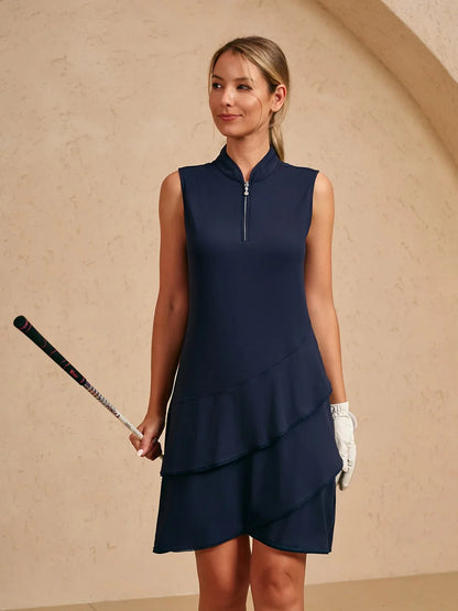 Vestito premium senza maniche asimmetrico con rifiniture, lunghezza 36,5 pollici, UPF50+