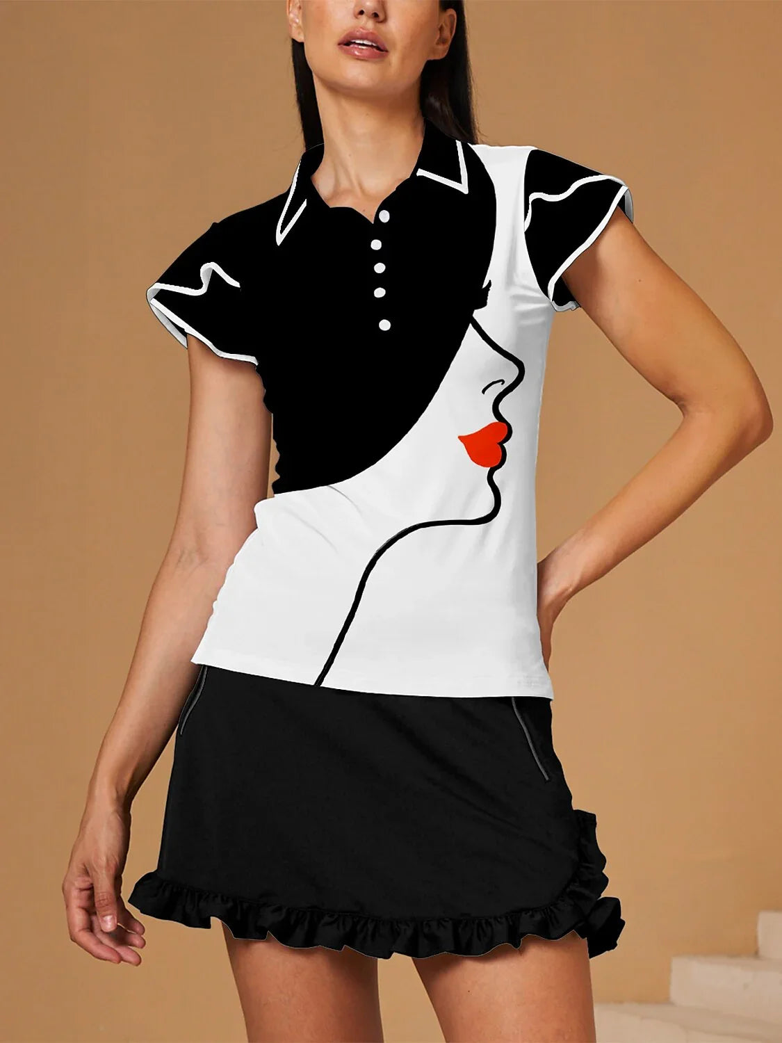 90년대 그런지 러플 소매 폴로 탑 UPF50+