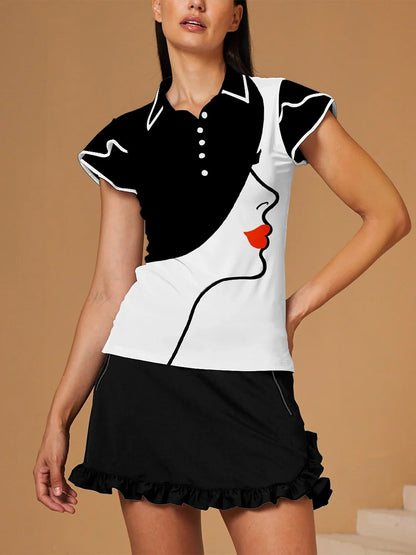 90년대 그런지 러플 소매 폴로 탑 UPF50+