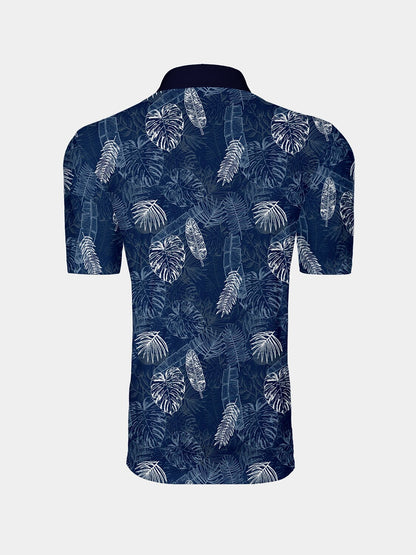 Hyped-up Tropical Men's Ribbed Collar Polo Top UPF50+