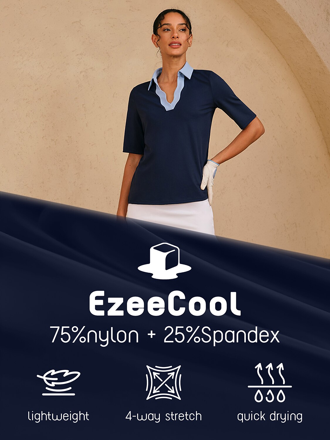 More Than Basic Half Sleeve Curve V-Neck Polo Top UPF50+