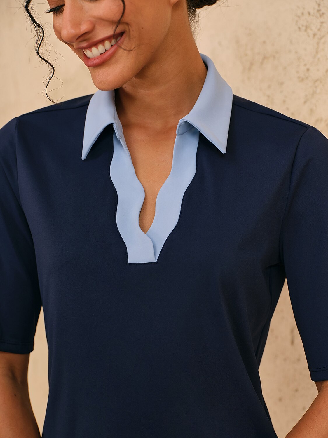 More Than Basic Half Sleeve Curve V-Neck Polo Top UPF50+