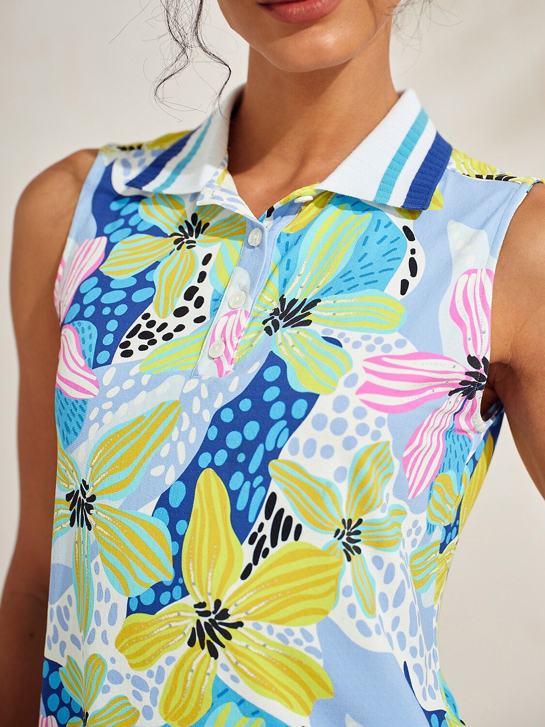 Polo Premium senza maniche con collo a coste UPF50+