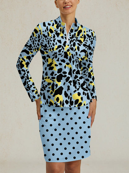 ワイルドライフパーティー シルキーラッフル ゴルフシャツ クォータージップ UPF50+