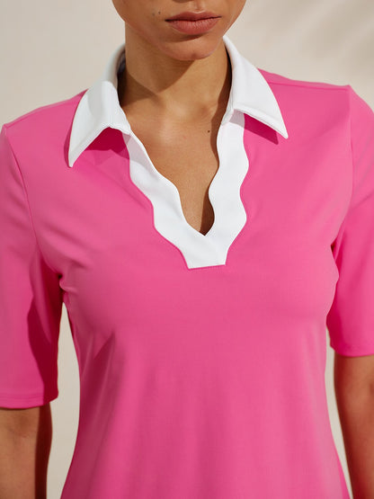 More Than Basic Half Sleeve Curve V-Neck Polo Top UPF50+