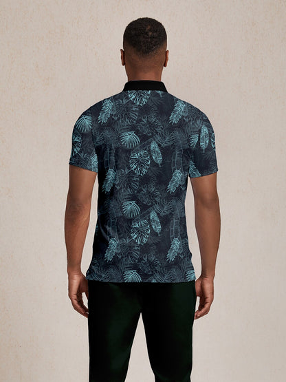 Hyped-up Tropical Men's Ribbed Collar Polo Top UPF50+