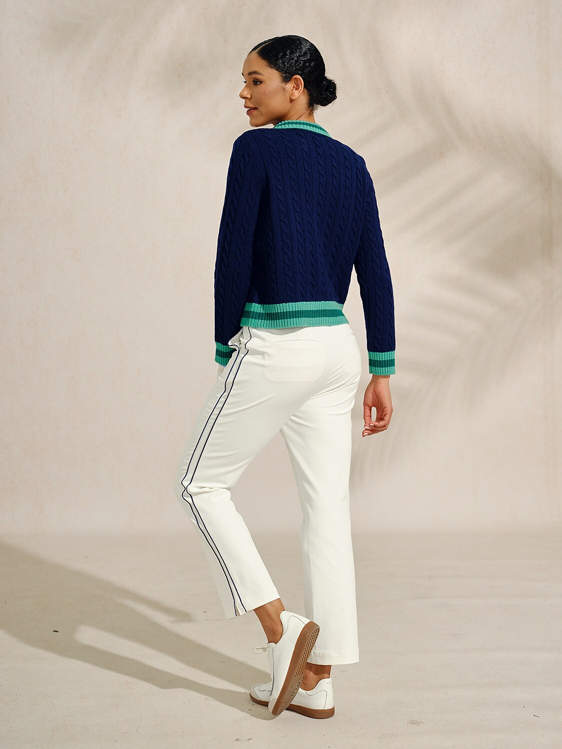 Navycore Colorblock Cable Knit Cardigan