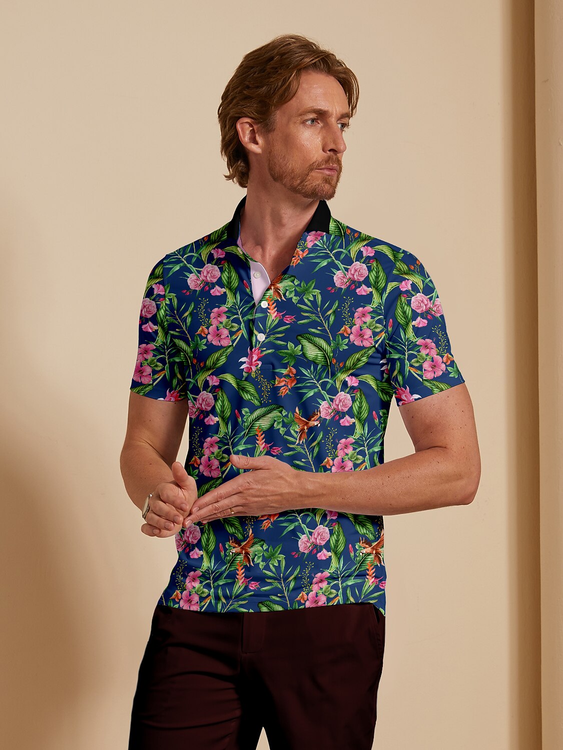 Botanical Energy Men's Ribbed Collar Polo Top UPF50+