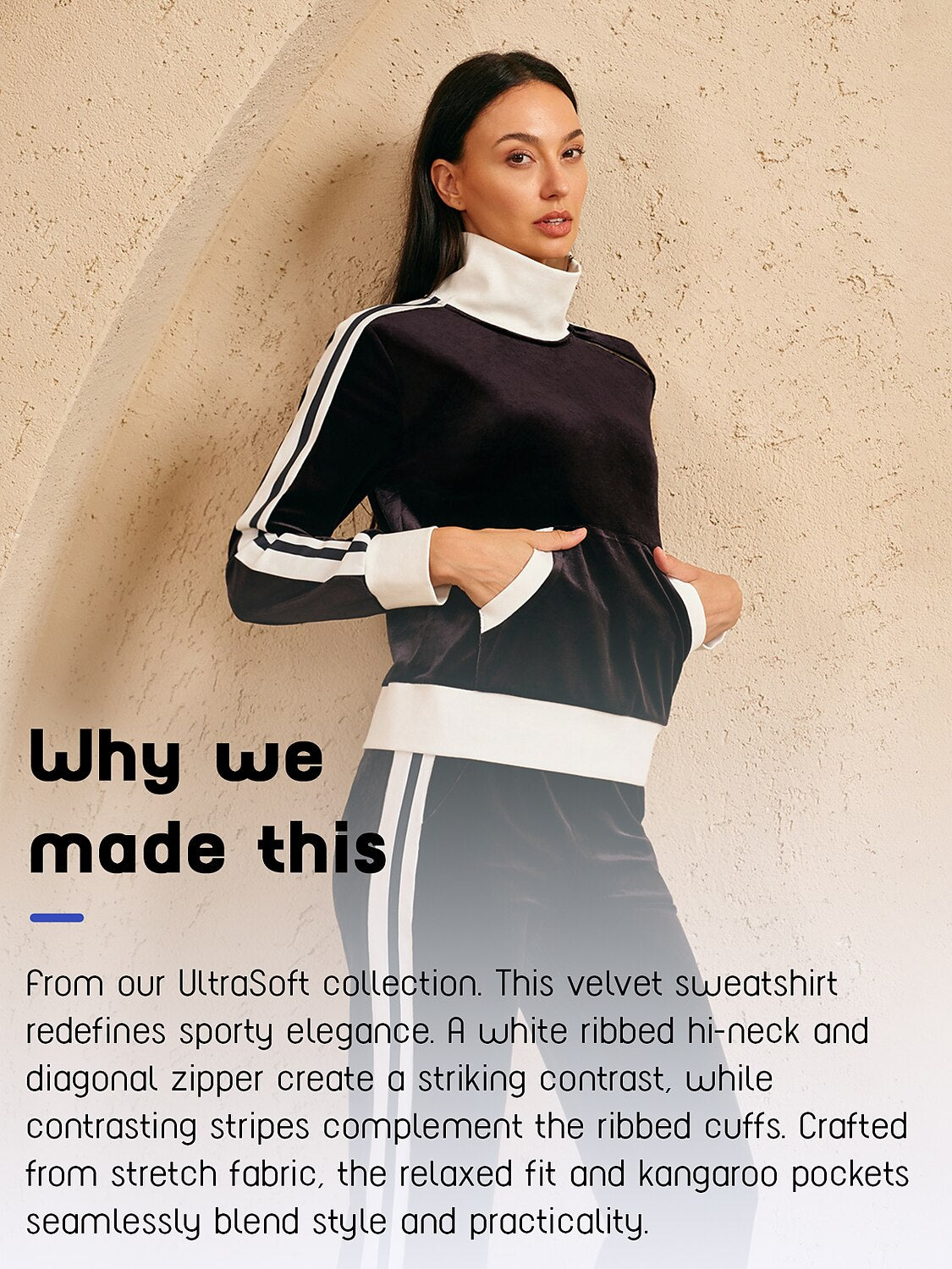 UltraSoft Velvet Sudadera de Manga Larga con Cuello Asimétrico