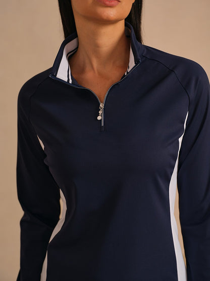 Navycore 長袖 カラーブロック クォータージップ UPF50+