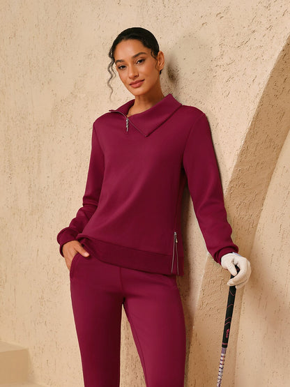 ベーシックを超えたアシンメトリーカラーのゴルフスウェットシャツ