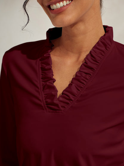 More Than Basic Polo Top con Volantes y Cuello en V UPF50+