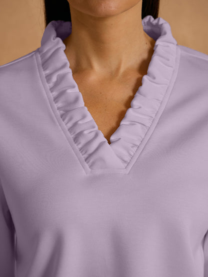 Felpa UltraSoft a maniche lunghe con volant e scollo a V