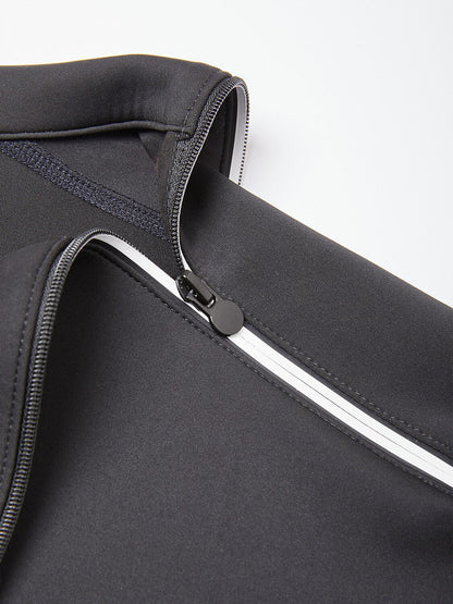 Sudadera básica para hombre con cuello irregular y cremallera, manga larga