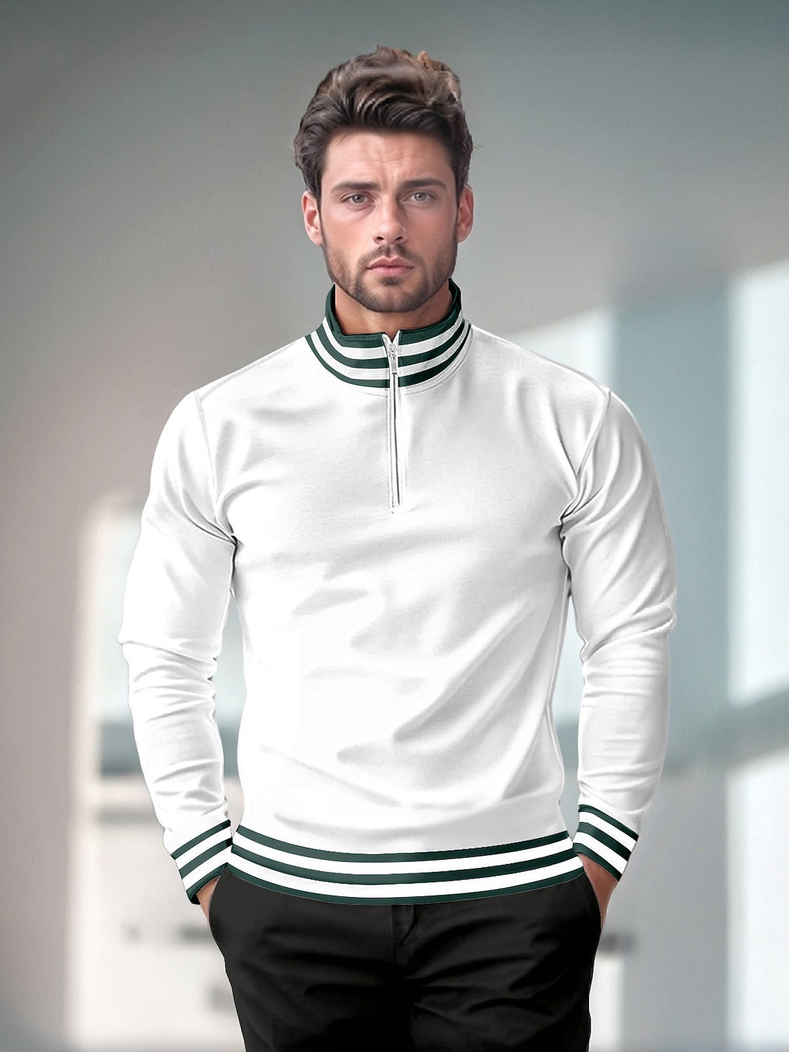 Speels nautisch heren golfshirt met kwart rits UPF50+