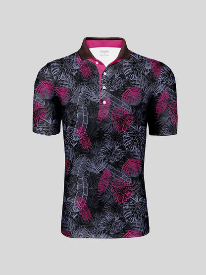 Hyped-up Tropical Men's Ribbed Collar Polo Top UPF50+