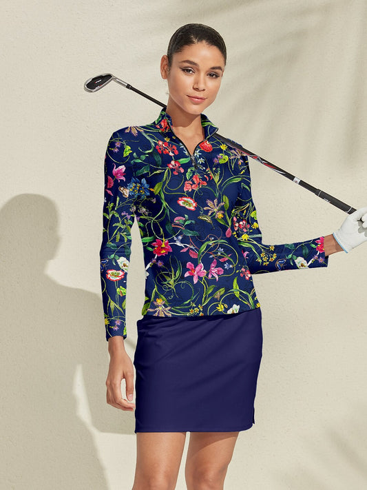 Polo da golf botanico con mezza zip e protezione UPF50+