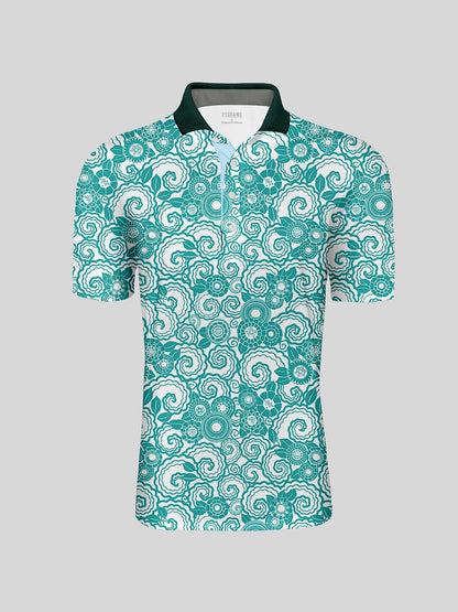 Botanical Energy Men's Ribbed Collar Polo Top UPF50+