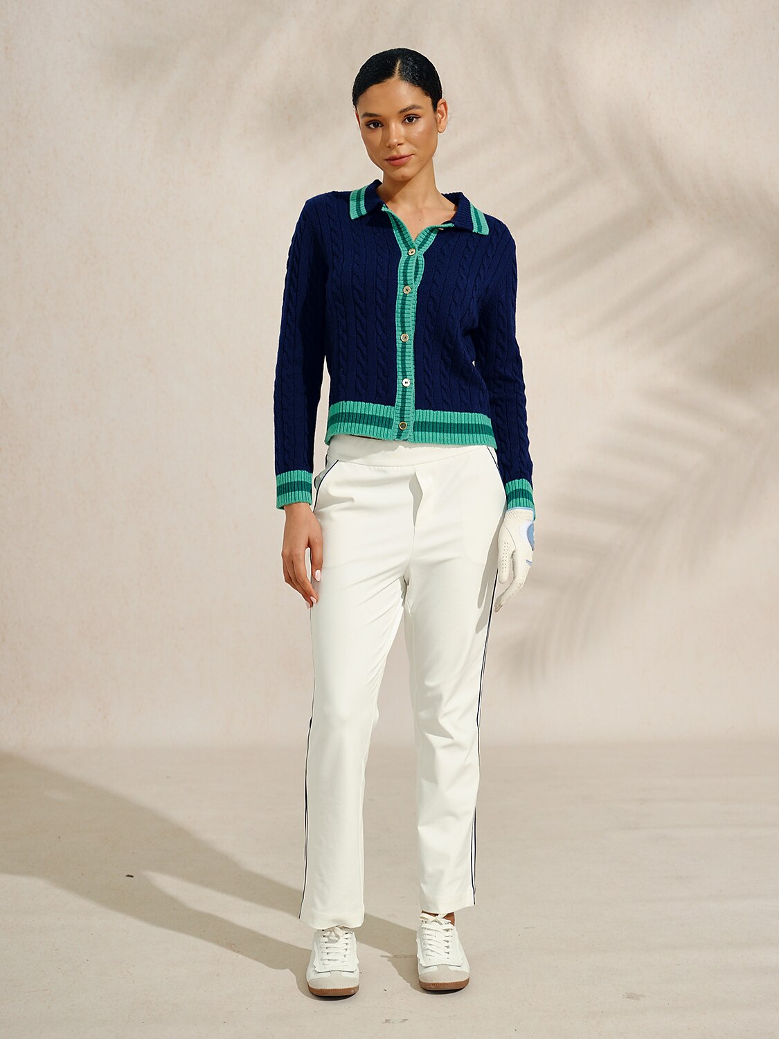 Navycore Colorblock Cable Knit Cardigan