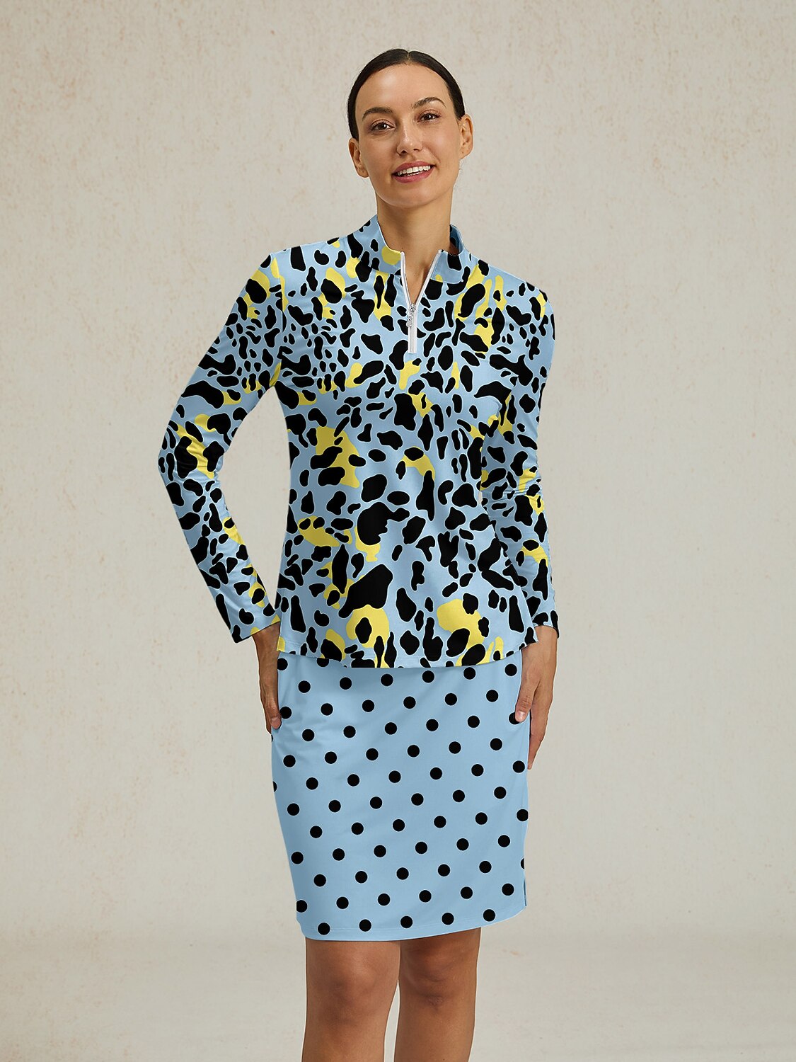 ワイルドライフパーティー シルキーラッフル ゴルフシャツ クォータージップ UPF50+