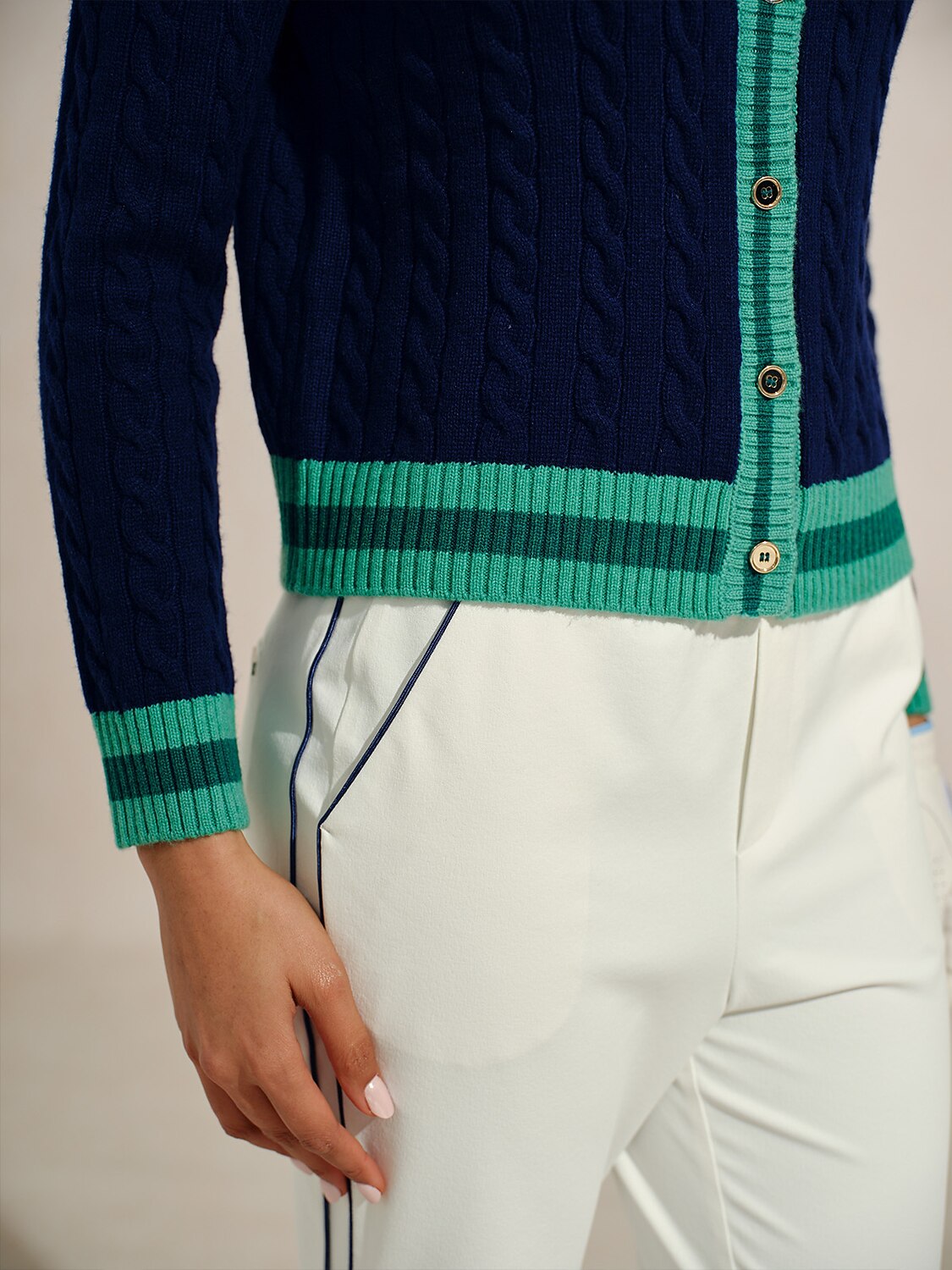 Navycore Colorblock Cable Knit Cardigan