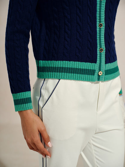 Navycore Colorblock Cable Knit Cardigan