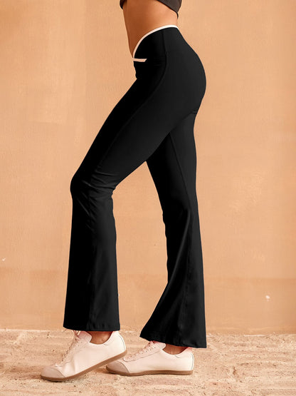 More Than Basic Crossover Waist 40 Inch Trimmed Flared Pants