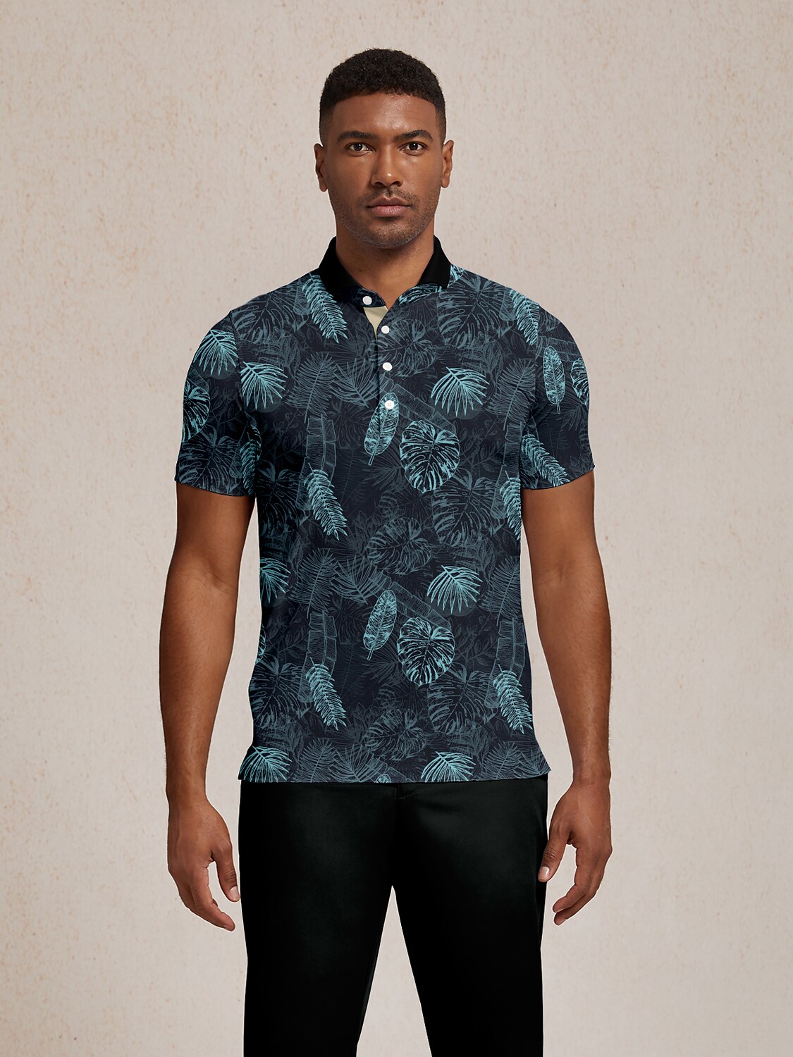Hyped-up Tropical Men's Ribbed Collar Polo Top UPF50+