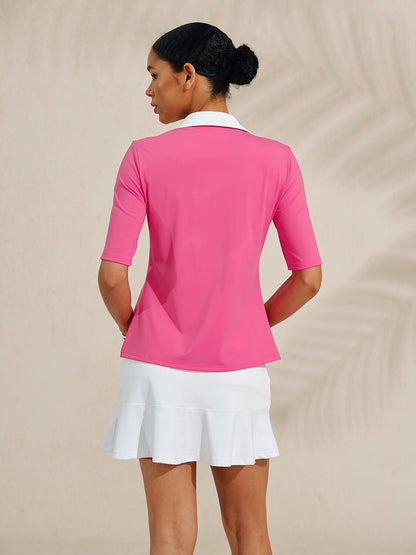 More Than Basic Half Sleeve Curve V-Neck Polo Top UPF50+