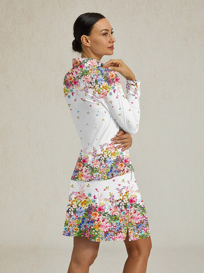 Botanical Energy Silky Ruffle Golf Shirt Quarterzip UPF50+