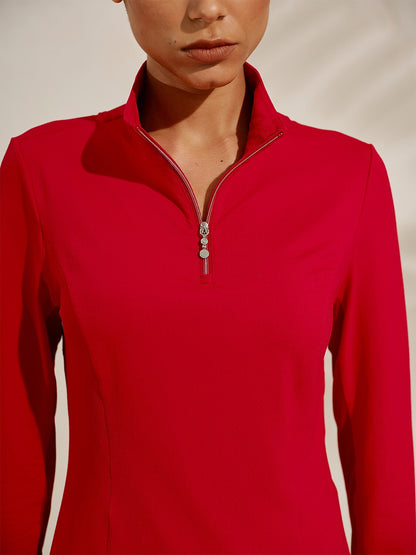 Maglia Premium a Maniche Lunghe con Collo Alto, Cerniera a Quarto, Tessuto a Rete, Protezione UPF50+