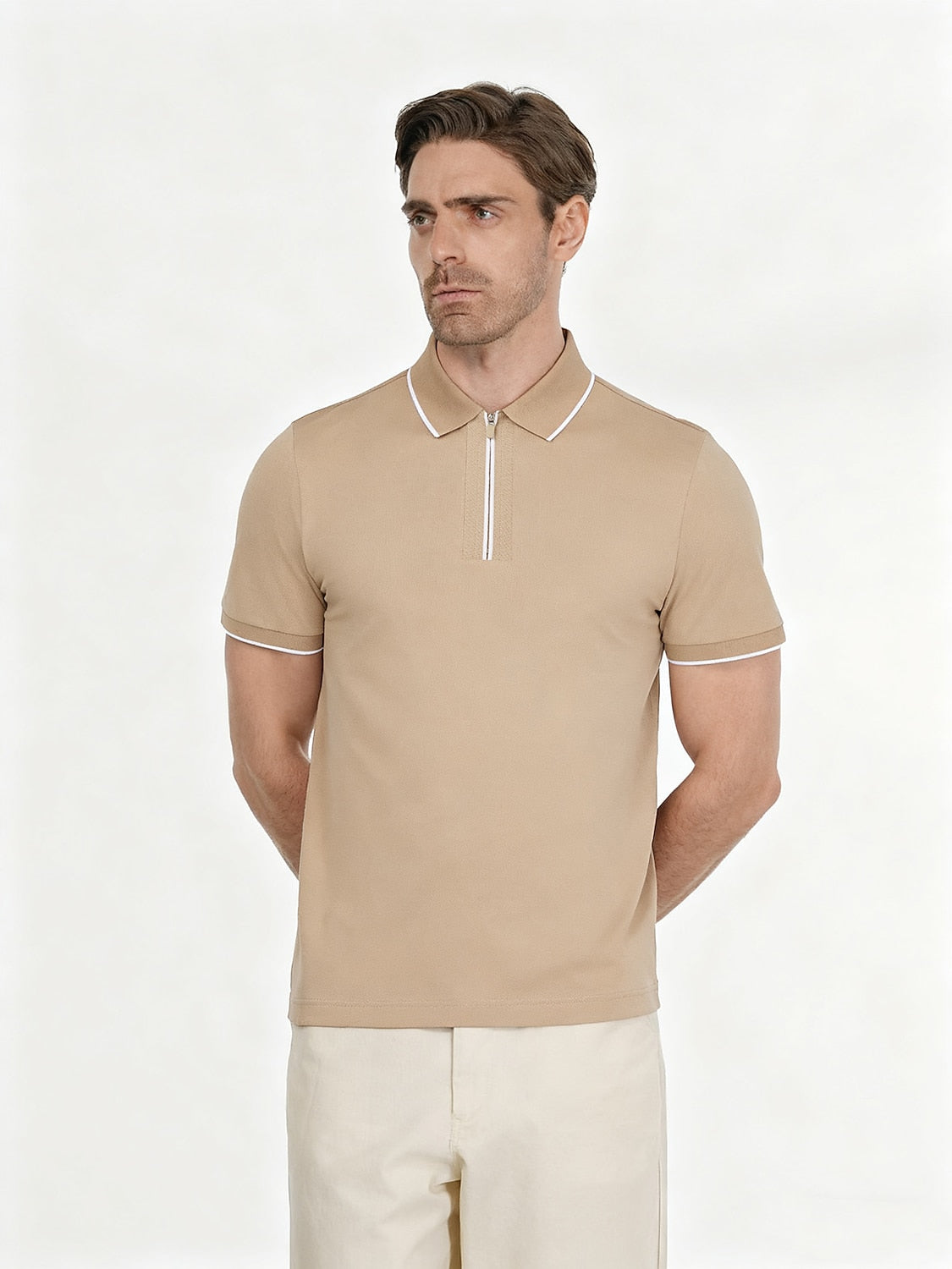 NaturalComfy Polo de Hombre de Manga Corta con Cuello Cuarto de Cremallera