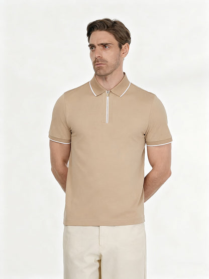 NaturalComfy Polo de Hombre de Manga Corta con Cuello Cuarto de Cremallera