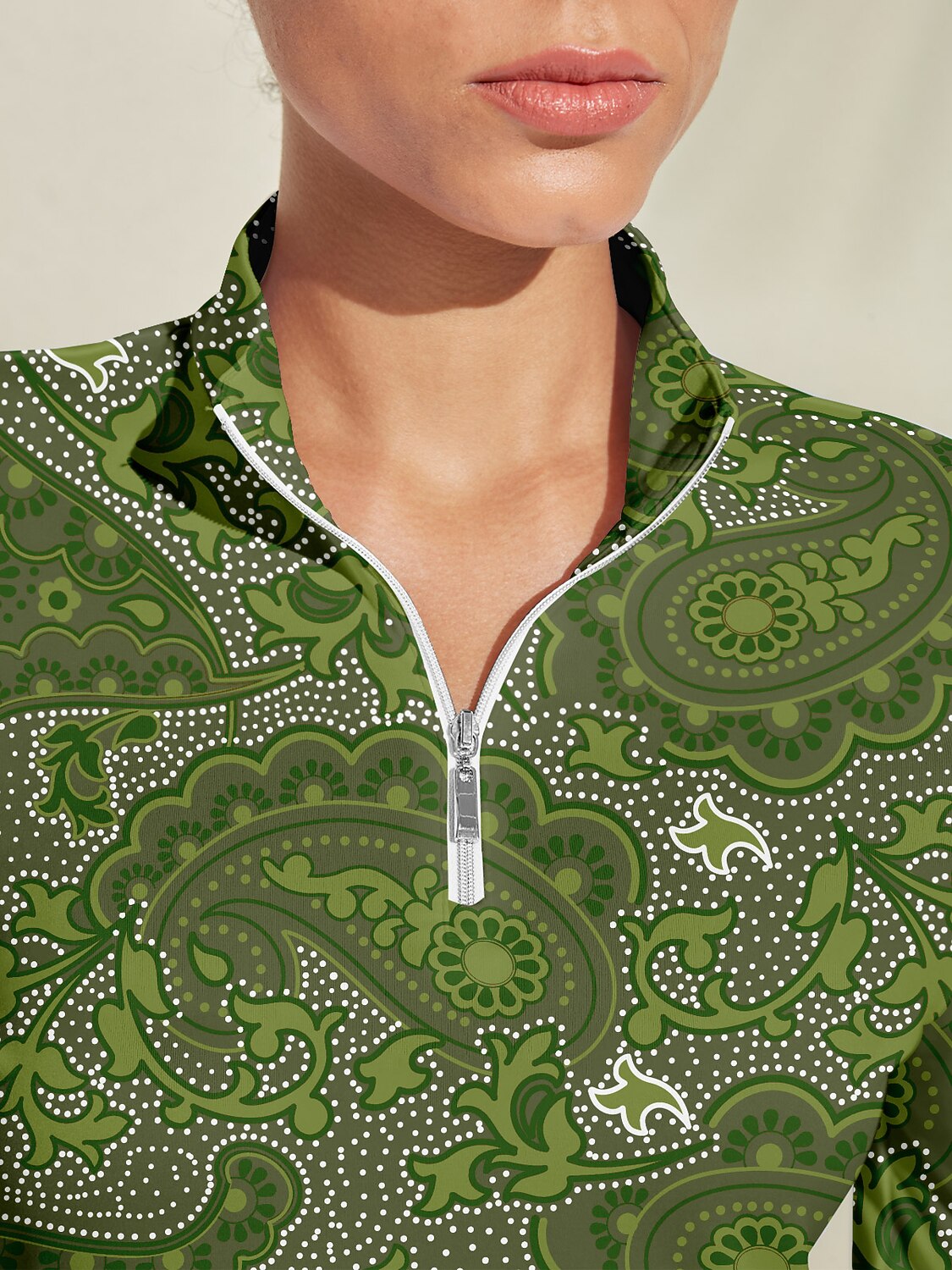 Jolie chemise de golf féminine et soyeuse, col zippé court, UPF50+