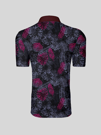 Hyped-up Tropical メンズ リブ襟ポロシャツ UPF50+