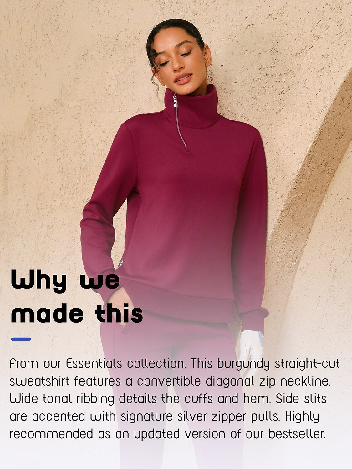 ベーシックを超えたアシンメトリーカラーのゴルフスウェットシャツ