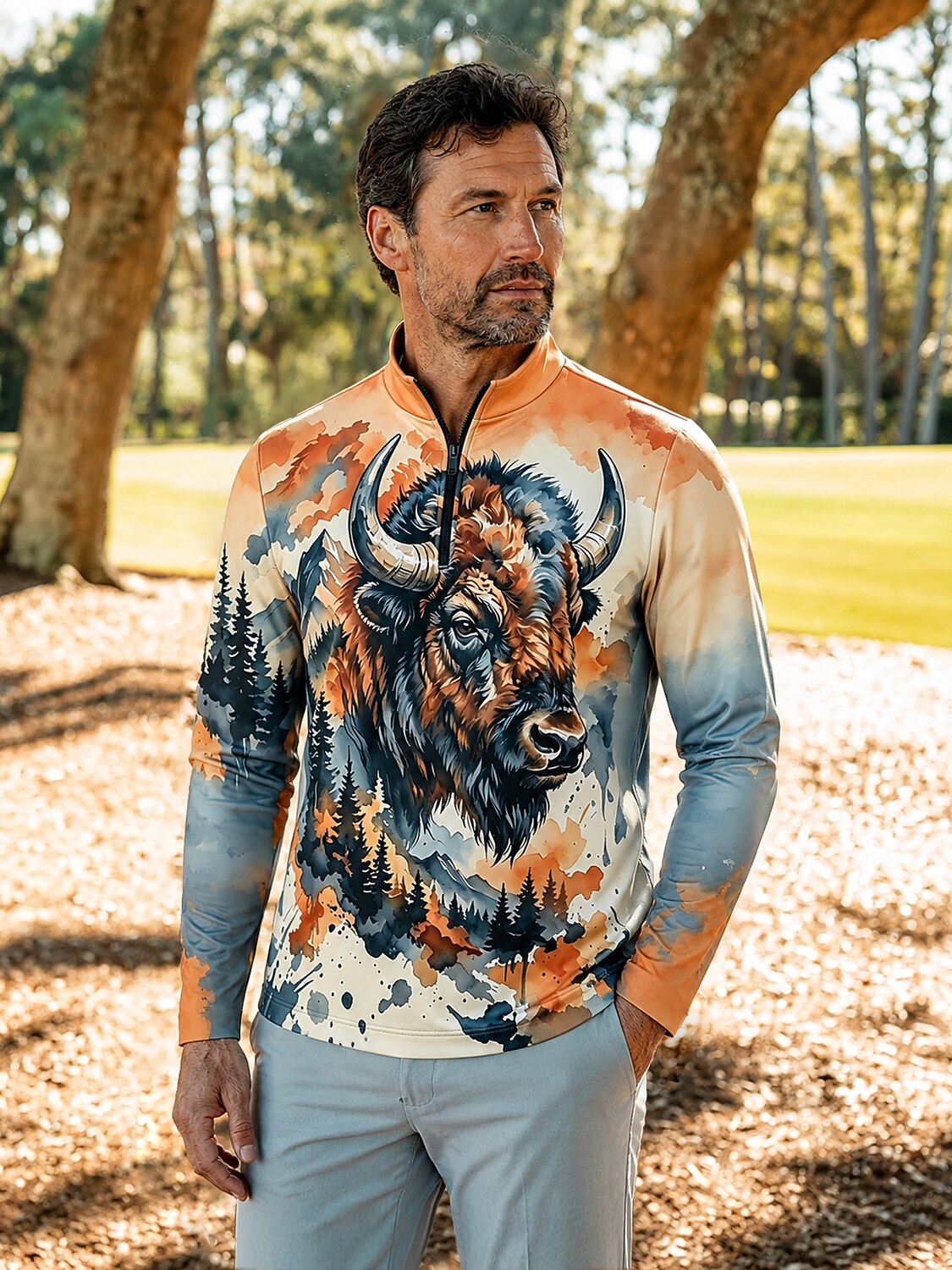 Wildlife Party Men's Golf Shirt Quarterzip UPF50+