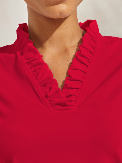 More Than Basic Ruffle V-Neck Polo Top UPF50+