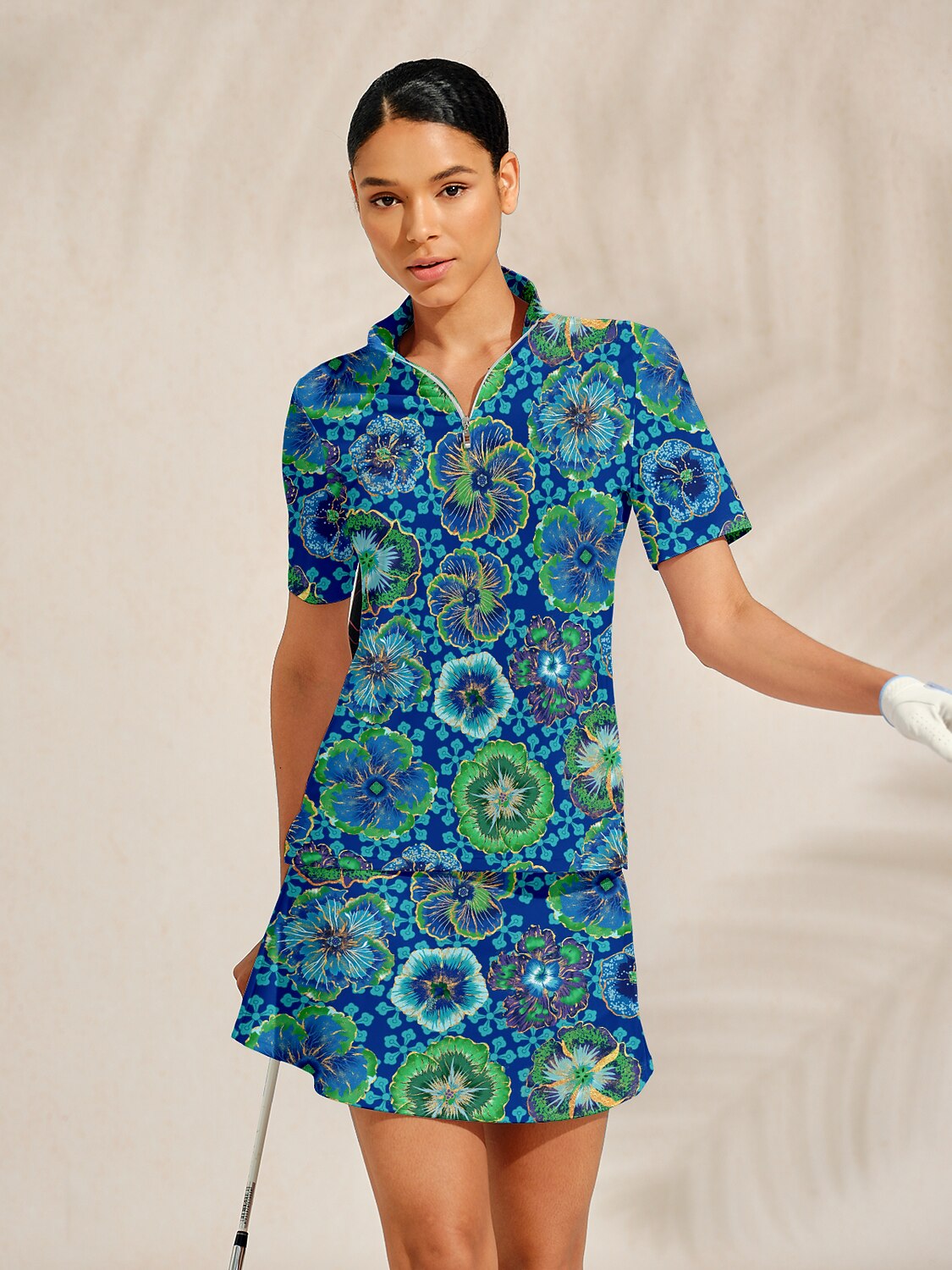 Hyped-up Tropical Golf Shirt Quarterzip UPF50+