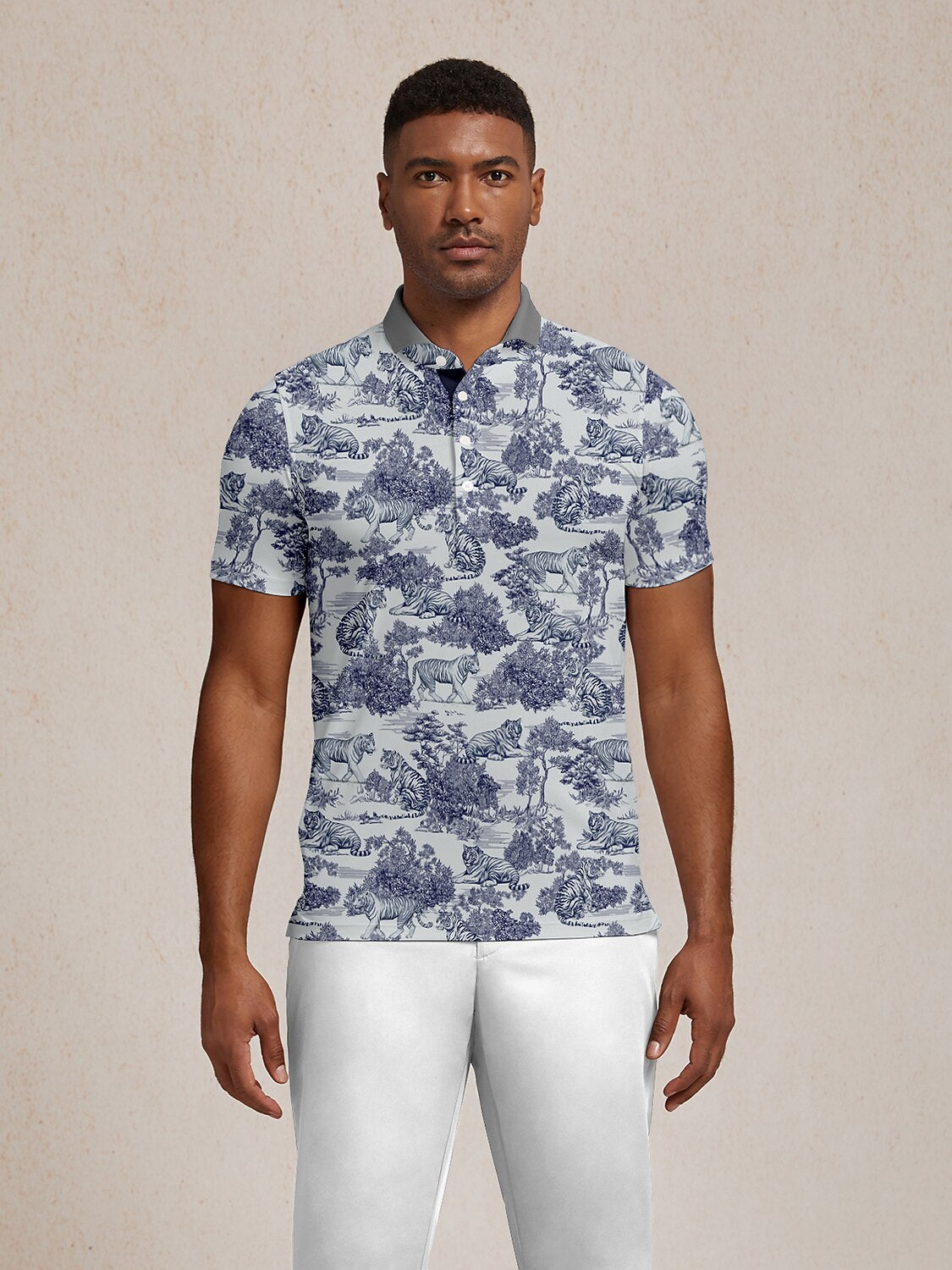 Wildlife Party Herren-Poloshirt mit Rippkragen UPF50+