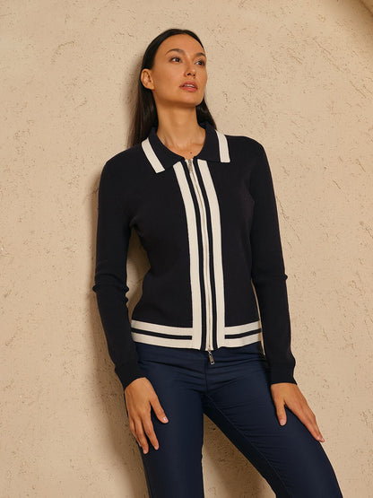 More Than Basic Golf Colorblock Full Zip Sweater