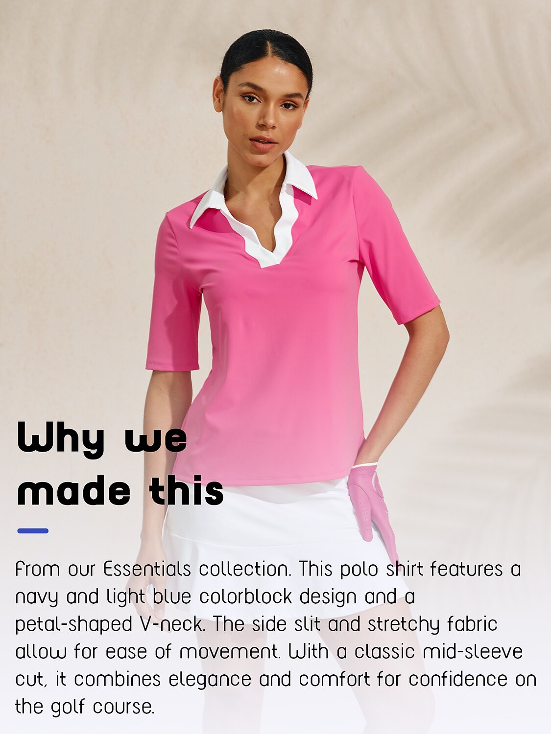 More Than Basic Half Sleeve Curve V-Neck Polo Top UPF50+