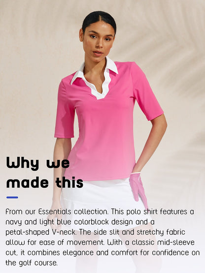 More Than Basic Half Sleeve Curve V-Neck Polo Top UPF50+