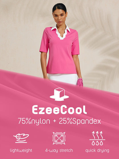 More Than Basic Half Sleeve Curve V-Neck Polo Top UPF50+