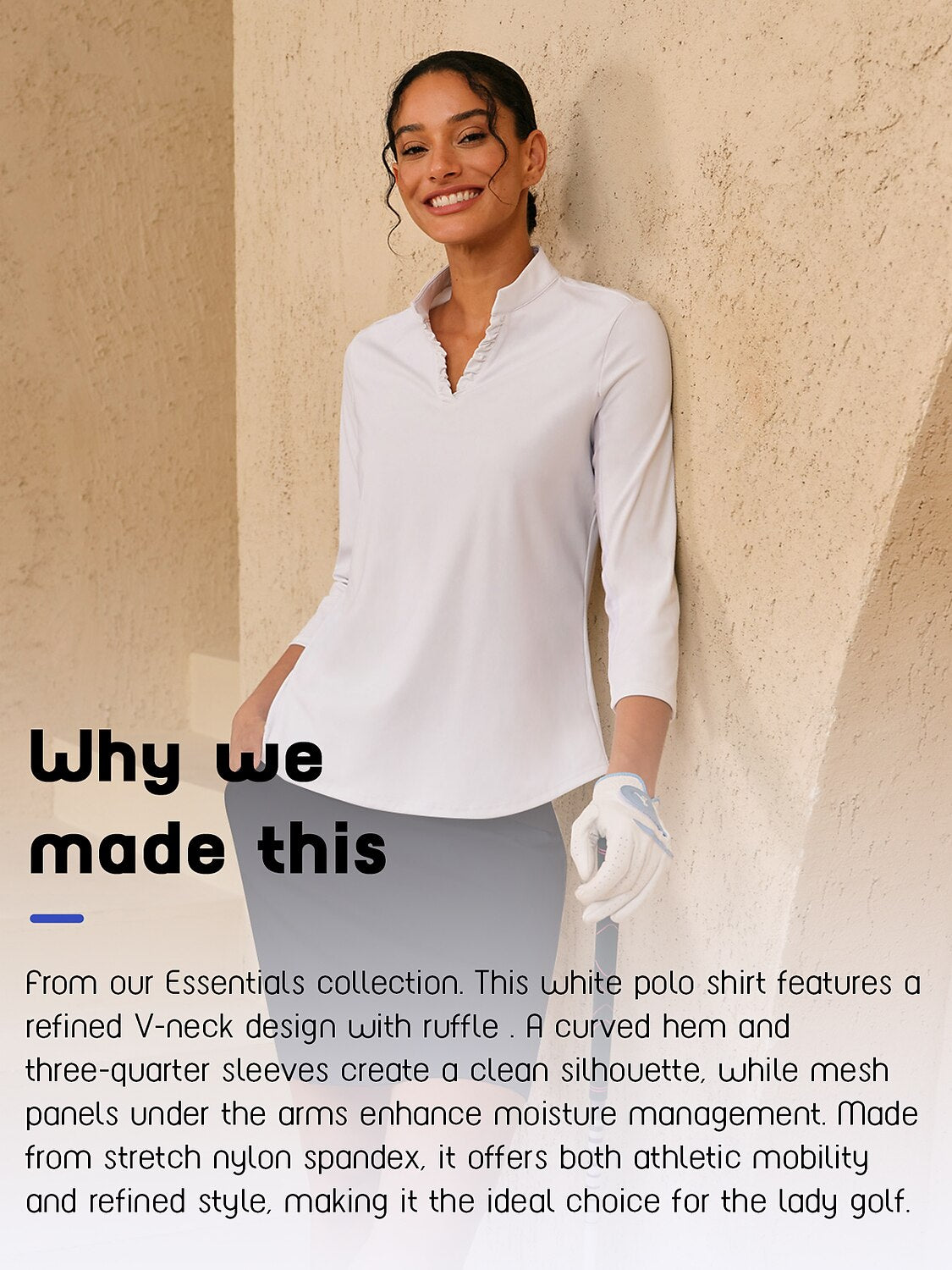 More Than Basic Polo de Malla con Volantes y Escote en V UPF50+