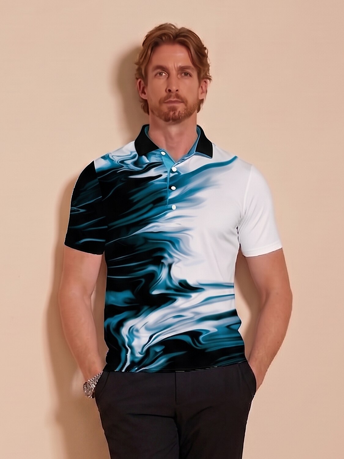Inked Skins Men's Ribbed Collar Polo Top UPF50+