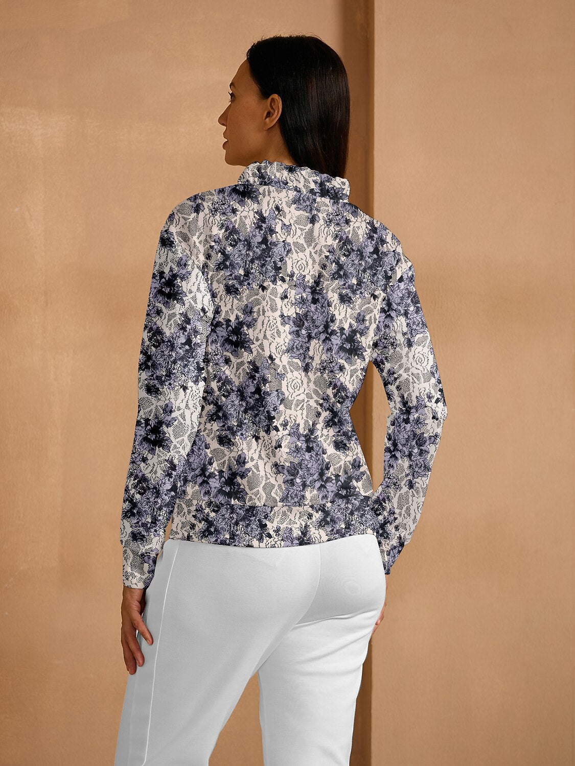Botanical Energy Long Sleeve Ruffle V-Neck Sweatshirt