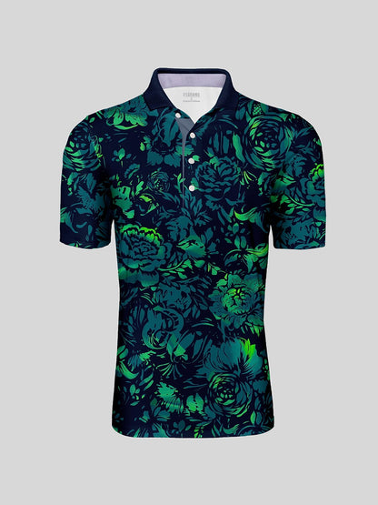 Hyped-up Tropical Men's Ribbed Collar Polo Top UPF50+