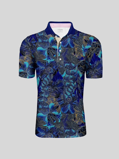 Hyped-up Tropical Herren-Poloshirt mit Rippkragen, UPF50+
