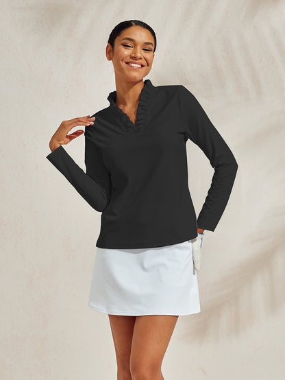 More Than Basic Ruffle V-Neck Polo Top UPF50+